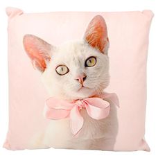 Deko-Kissen 34x34 Katzenmädchen mit rosa Schleife